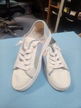 Casual Lace-Up Women's Sneakers in White with Multicolored Accent